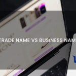 a mobile and laptop displaying the difference between business name and trade name