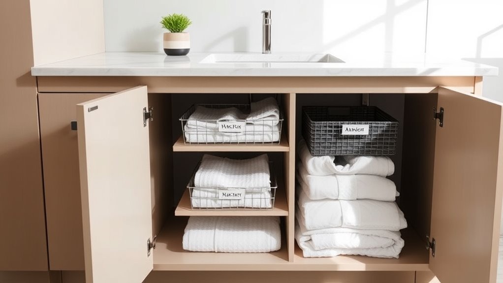 efficient under sink towel storage