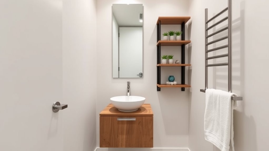 maximize vertical powder room storage