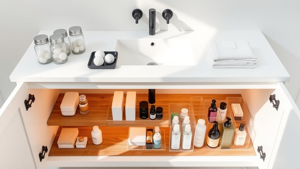small bathroom under sink organization
