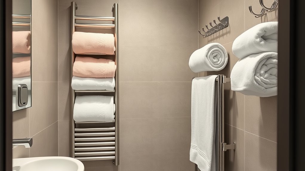 vertical bathroom towel organization