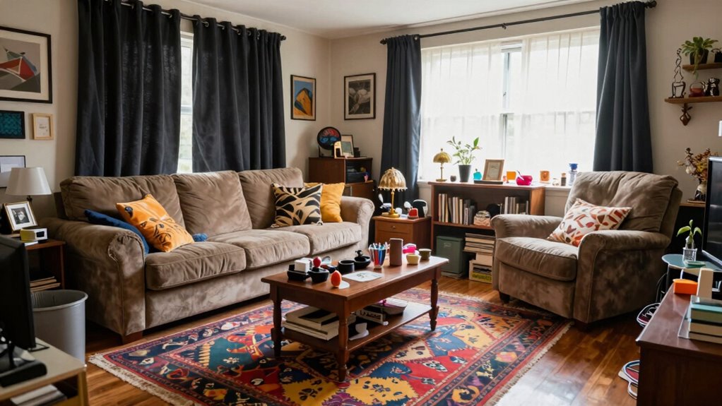 cluttered dark mismatched furniture