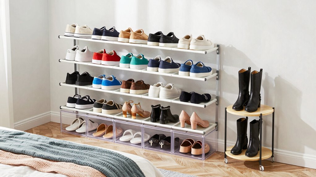 efficient tiny bedroom shoe storage