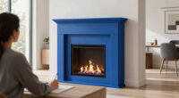 A Bold Blue Fireplace Is the Striking Focal Point of This Home Office