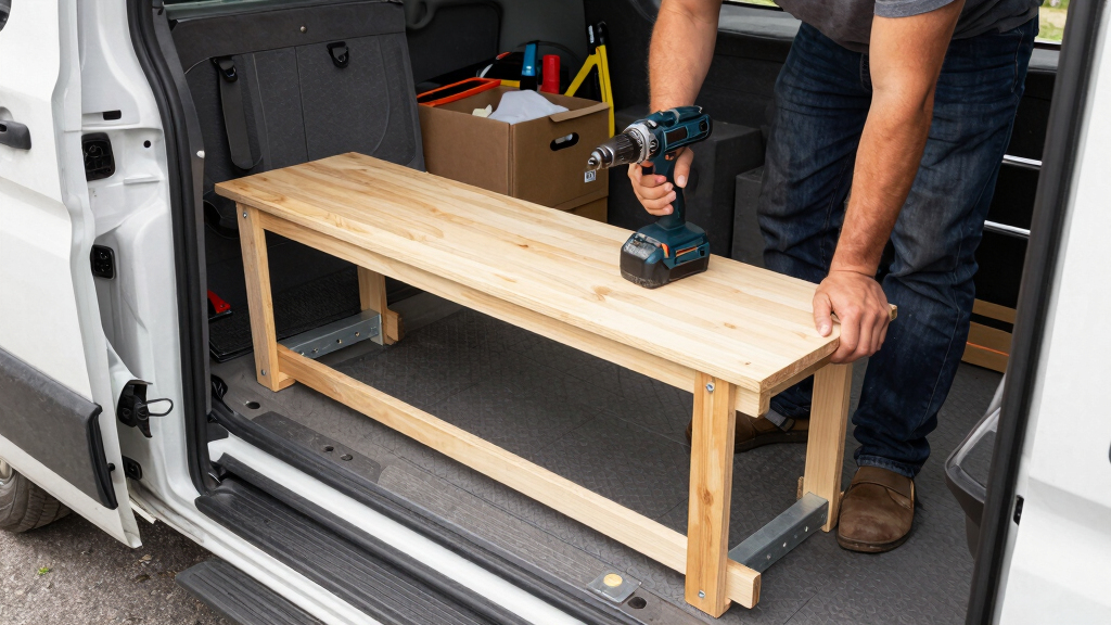 Storage bench build in a van