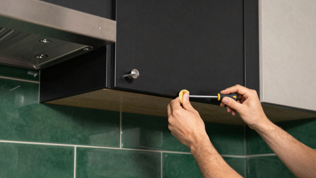 Black, Bold Cabinets And Dramatic Green Tiles Refresh This 2000S Kitchen
