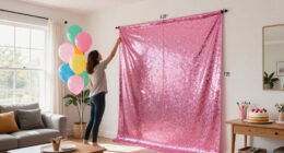 2 Pack Glitter Pink Backdrop, 3.28 FT X 7.05 FT Birthday Party Decorations, Laser Pink Fringe Curtains Foil Streamer Tinsel, Pink Curtains P